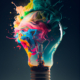 Creative light bulb abstract on glowing blue background ,generative artificial intelligence